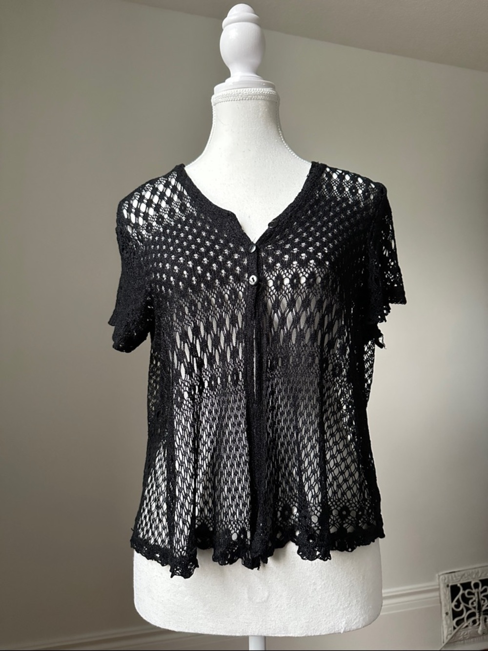 AARON DANIEL Y2K Lace Whimsigoth Boho Sheer Short Sleeve Cardigan Size‎ Medium